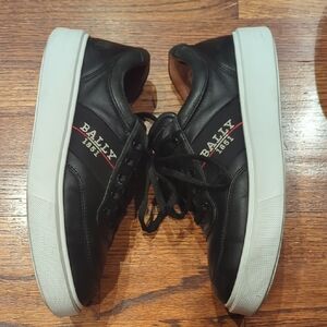 Bally Black Leather Sneakers with White Soles